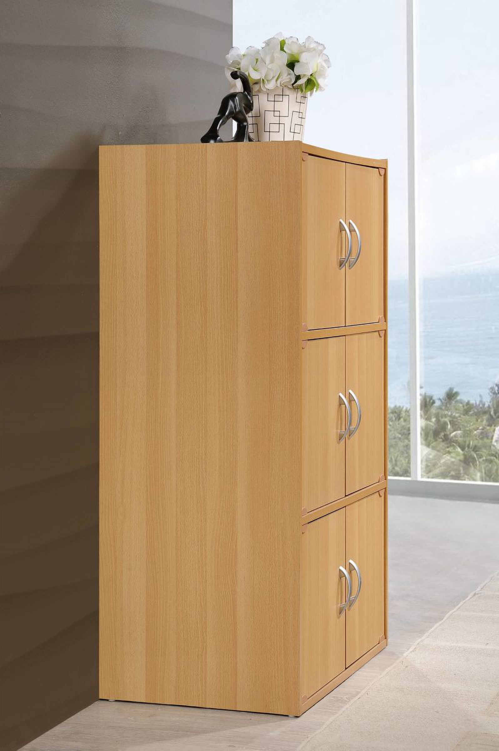 Hodedah 3-Shelf, 6-Door Multipurpose Bookcase, Beech