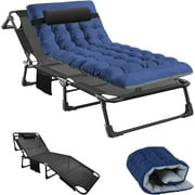 Slsy Folding Camping Cots for Adults, Adjustable 4-Position Reclining Folding Chaise with Mattress & Pillow, Portable Folding Lounge Chair Sleeping Cots Bed