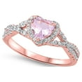 thumbnail image 4 of CHOOSE YOUR COLOR Elegant Rose Gold-Tone Studded Promise Heart Sterling Silver Ring Pink CZ Female Size 4, 4 of 4