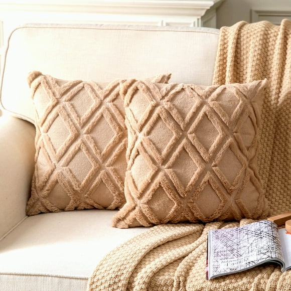Soft Plush Wool Velvet Throw Pillow Covers - Set of 2 Decorative Cushion Cases for Sofa Couch
