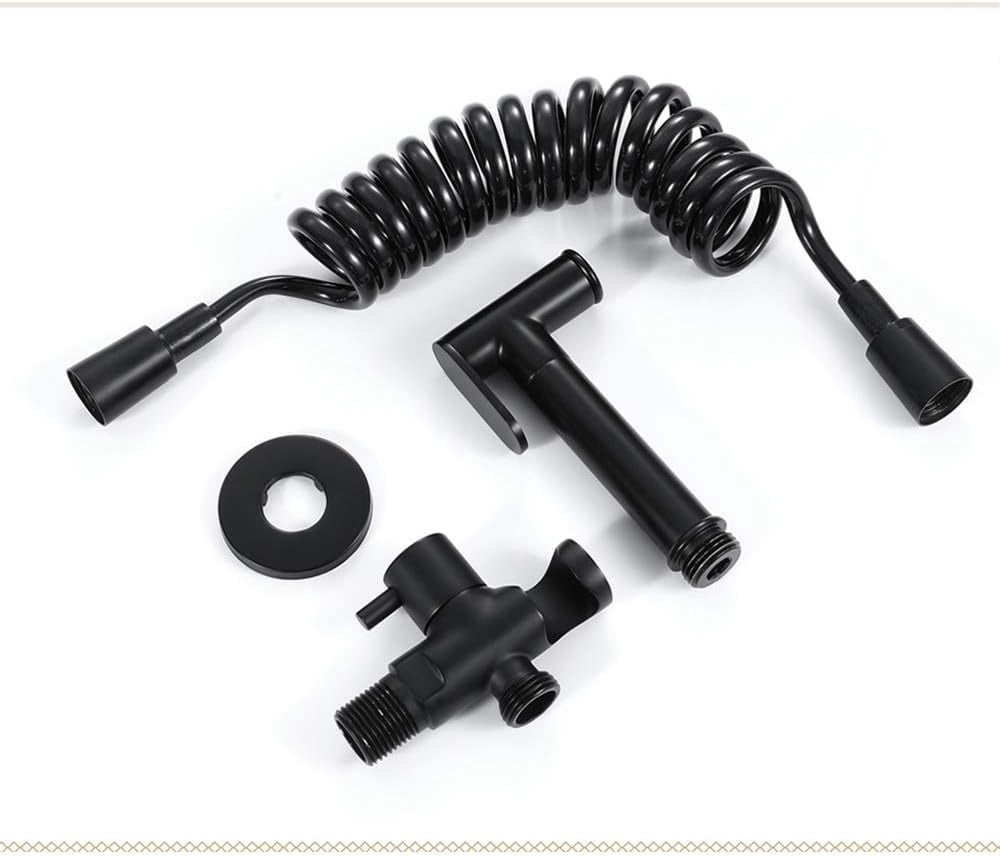 Bidet Sprayer Faucet Set with Cold Water Black Brass Wall Mount Handheld Toilet Bidet Attachment Pressure Sprayer Single Handle Bidet Spray Set for Personal Hygiene,Set a