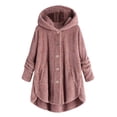 thumbnail image 3 of Abcnature Women Plus Size Button Plush Tops Hooded Loose Cardigan Wool Coat Winter Jacket Pink 3XL, 3 of 6