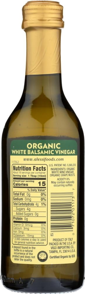 Pack of 6, Alessi Organic White Balsamic Vinegar, 8.5 fl oz