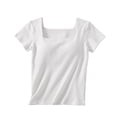 thumbnail image 4 of Aobny Women's Pajamas Tops Only Ribbed Build-in-Bra Sleep Tops Short Sleeve Square Neck Sleep Shirts for Women,White,L, 4 of 5