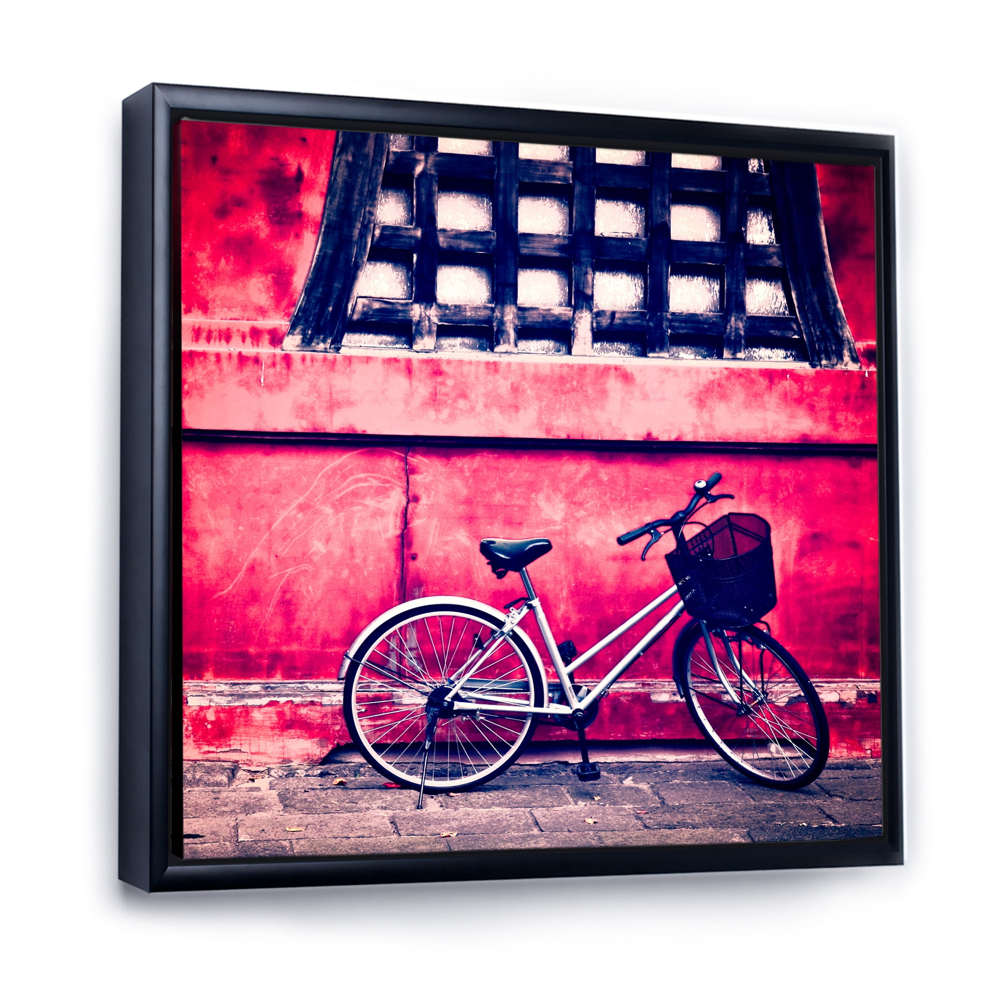 Designart 'Bicycle By Oriental Zozoji Temple Tokyo' Vintage Framed Canvas Wall Art Print