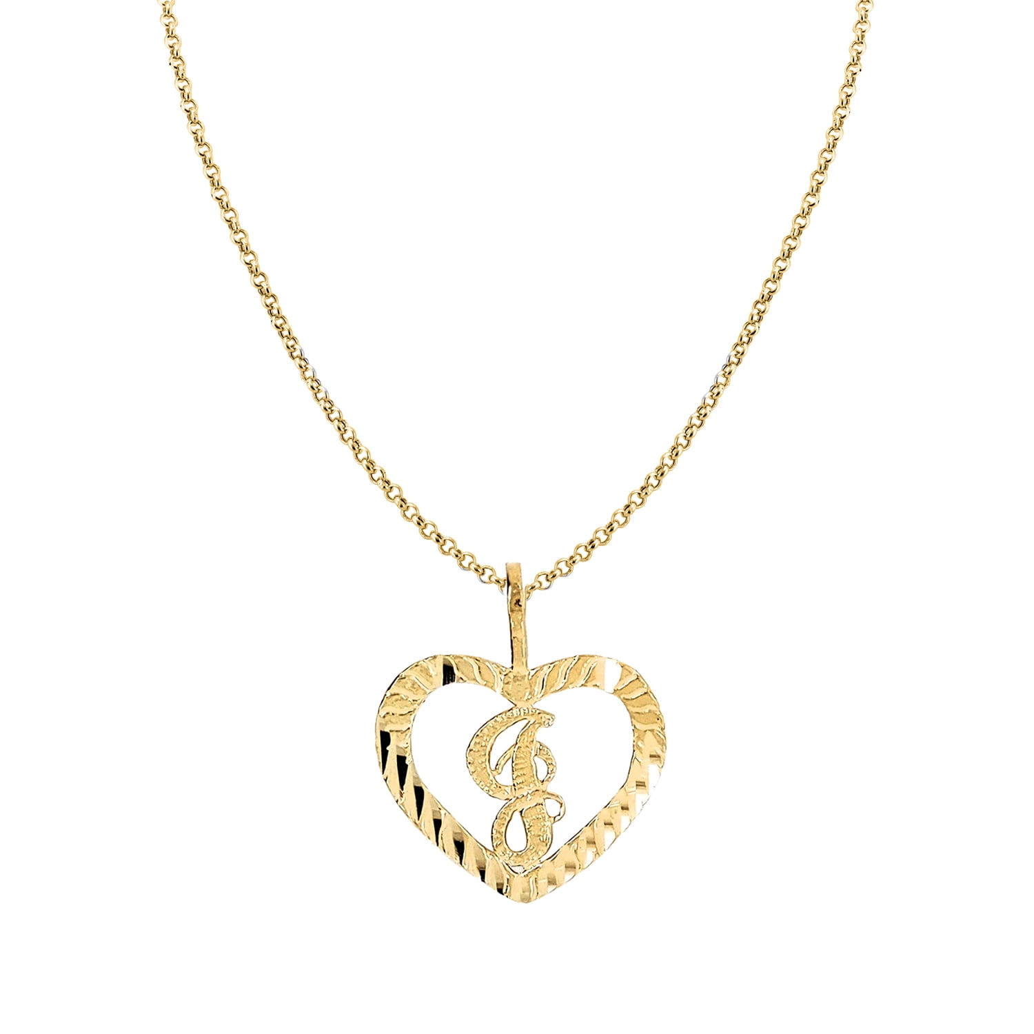 14k Yellow Gold Diamond-cut Heart-shaped Initial Letter 'D' Pendant 