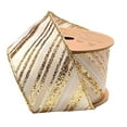 thumbnail image 3 of LaRibbons 2 1/2" Wired Ribbon | "Glitter Striped" Antique White/Gold | 10 Yard Roll, 3 of 5