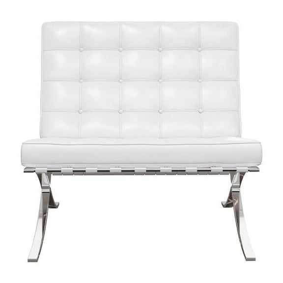 HomeRoots 520598 32 x 31.5 x 30 in. White & Silver Italian Leather Tufted Lounge Chair