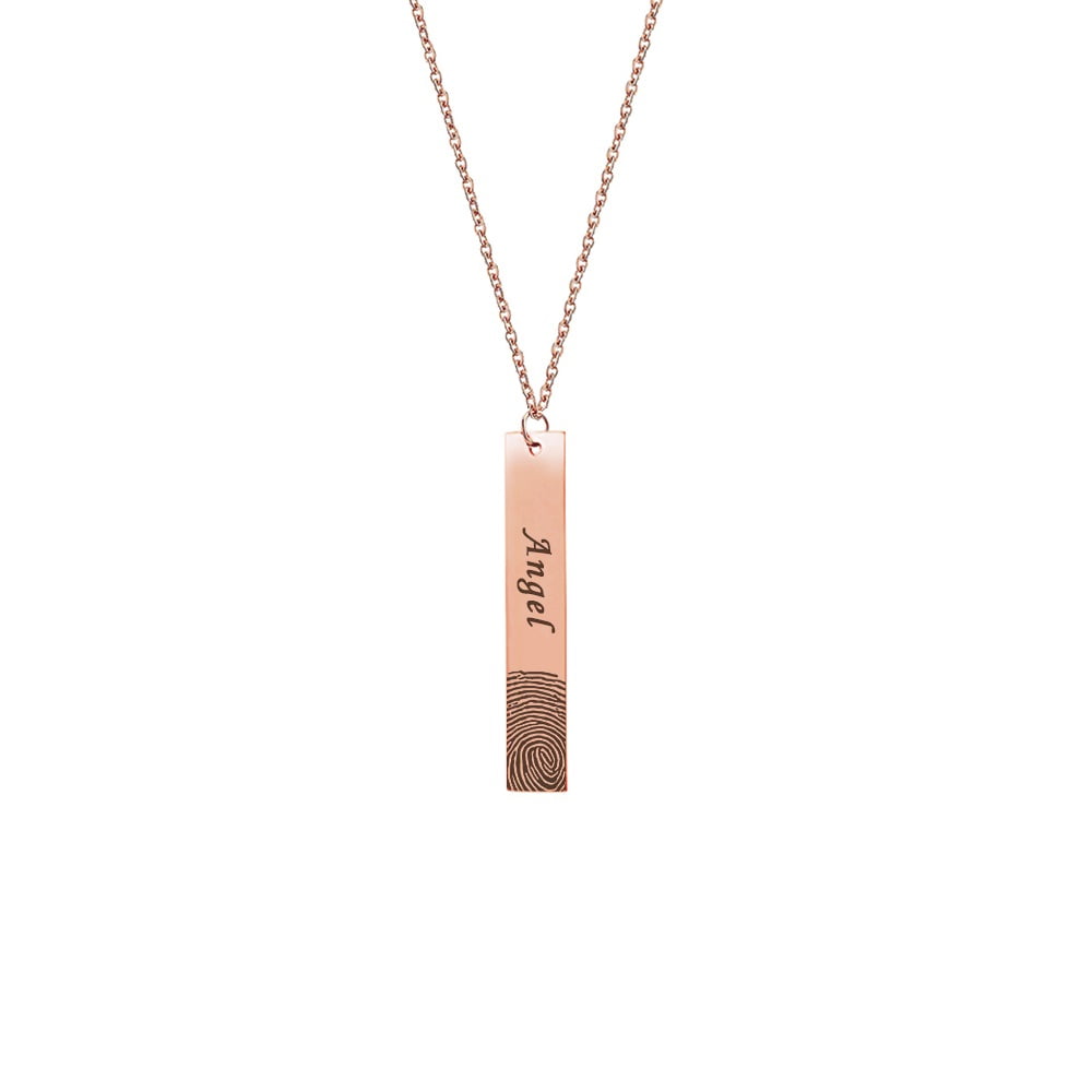 Personalized Engravable Actual Loved One Fingerprint Bar Name Necklace Keepsake Pendant Memorial Jewelry with Gift Box [Rose Gold]