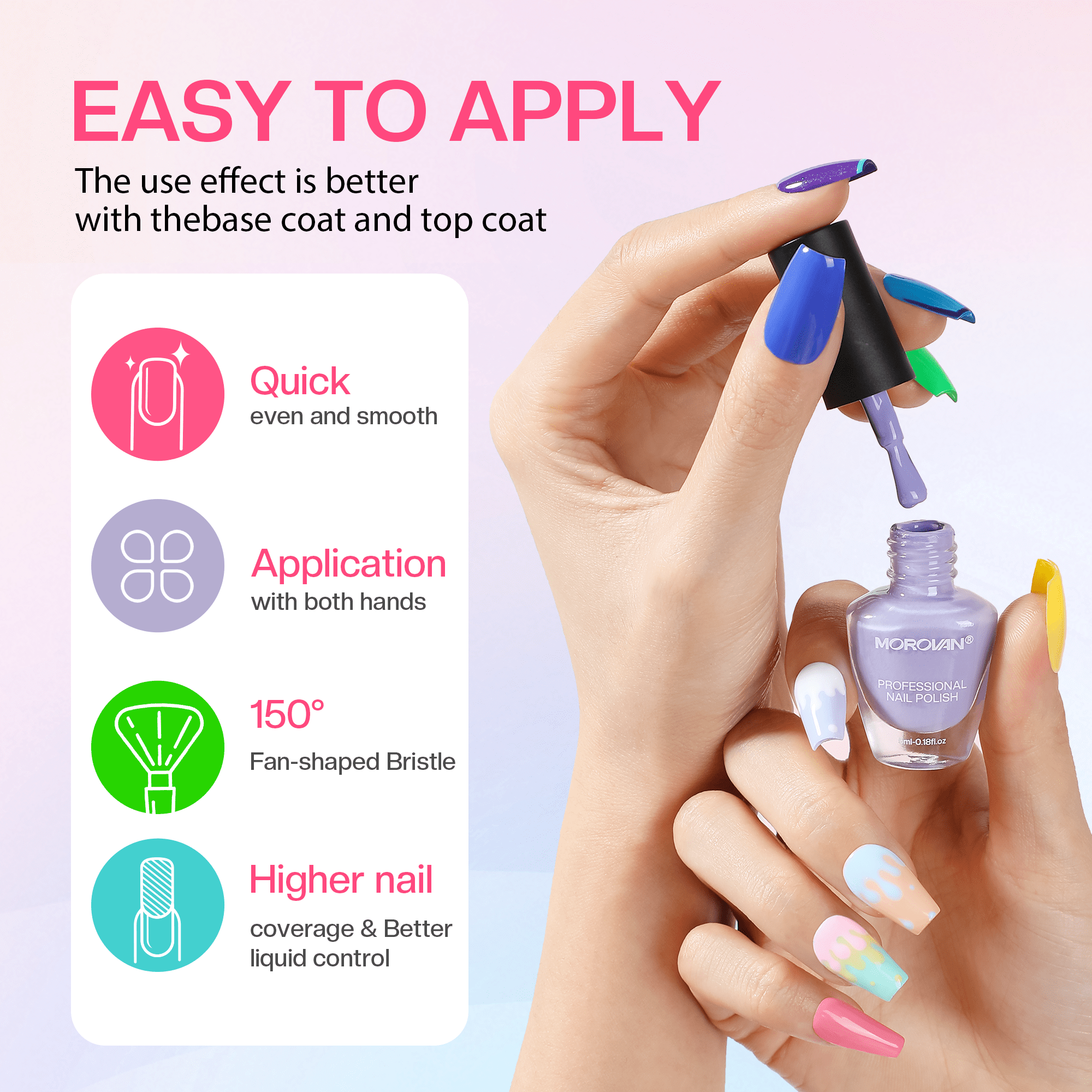 Morovan Nail Polish Set Fingernail: 48PC Air Quick Dry Nail Polish Kit with 2PC Base Top Coat Regular Nail Polish pack