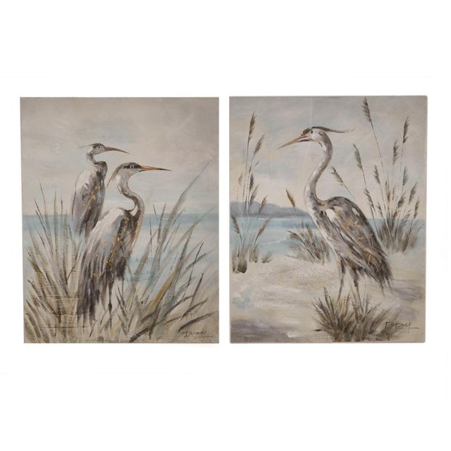 Two's Company Ensemble de 2 Oiseaux de Rivage Art Mural Peint à la Main