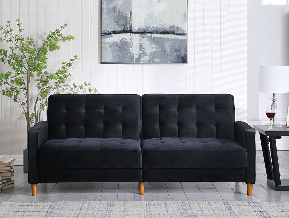 Futon Sofa Bed, SEGMART Fabric Futon Couch with Armrest, Modern Black