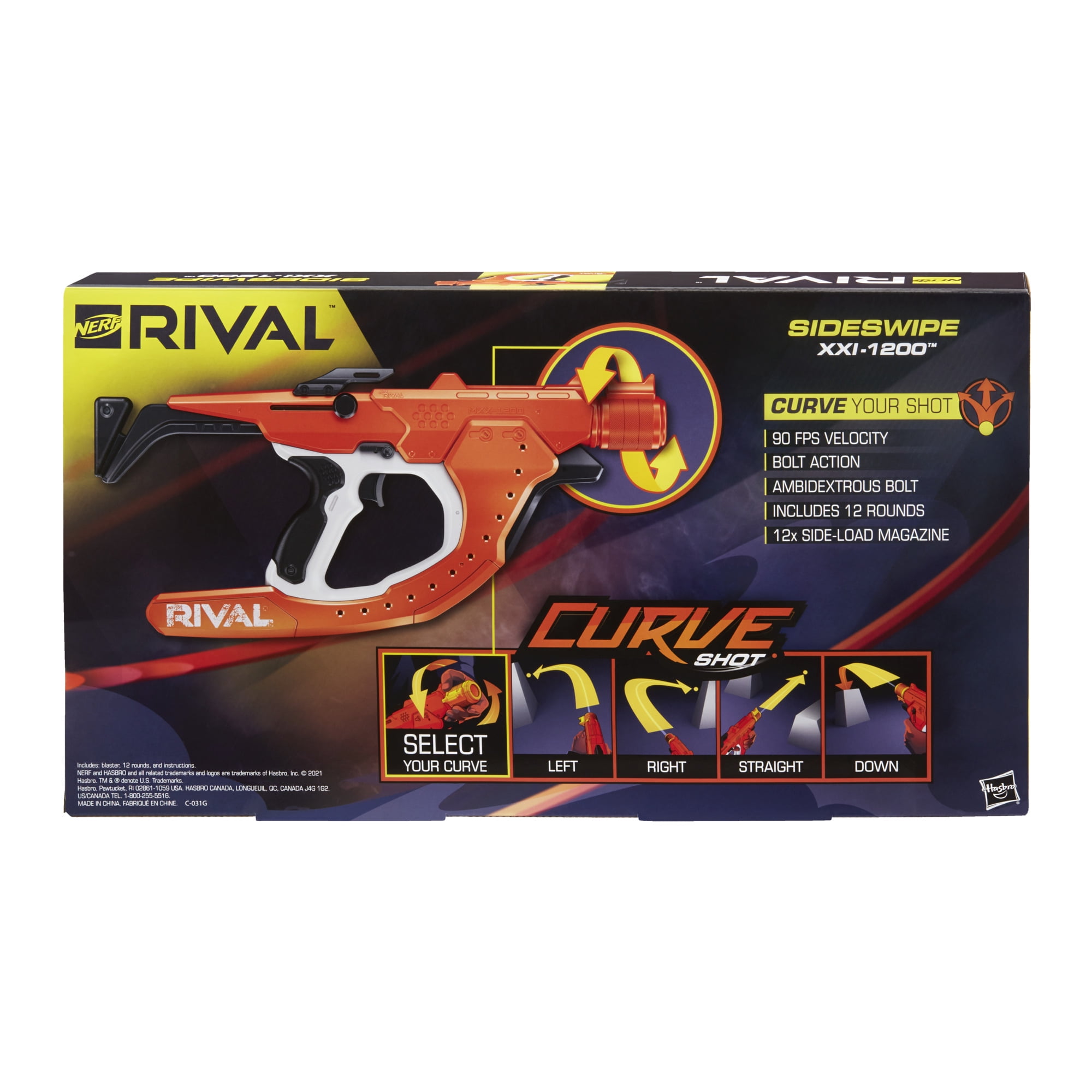 Nerf Rival Curve Shot Sideswipe XXI-1200 Blaster and 12 Nerf Rival Rounds 