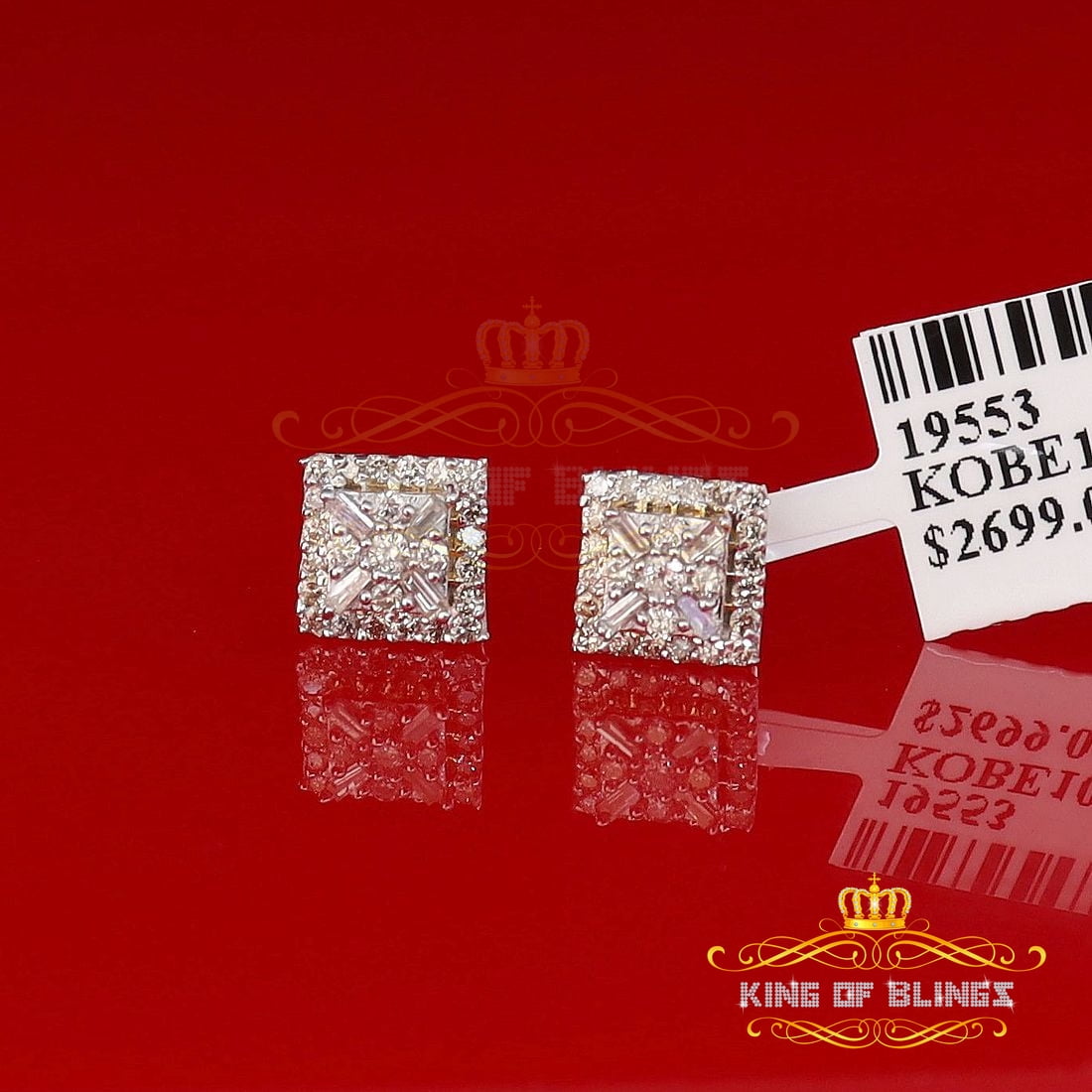 King of Bling's 10K Real Yellow Gold with 0.75 CT Real Diamond Men's /Womens Square Stud Earring
