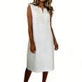 thumbnail image 1 of Vestido de Lino Casual Multi-Color Suelto V-Cuello Ruffled para las Mujeres, Manga Larga Cuello Redondo Primavera Verano de Moda de Todos los Días, 1 of 9