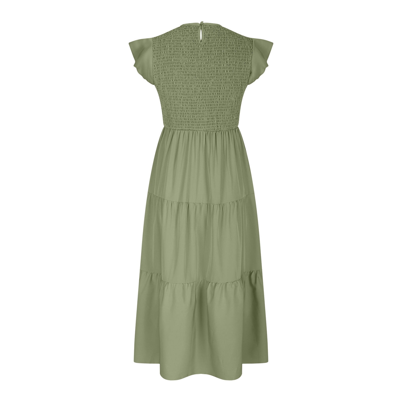 Hueook Womens Dresses Women's Bohemian Short Sleeve Long Beach Sun Dresses Solid Maxi Dress Green S