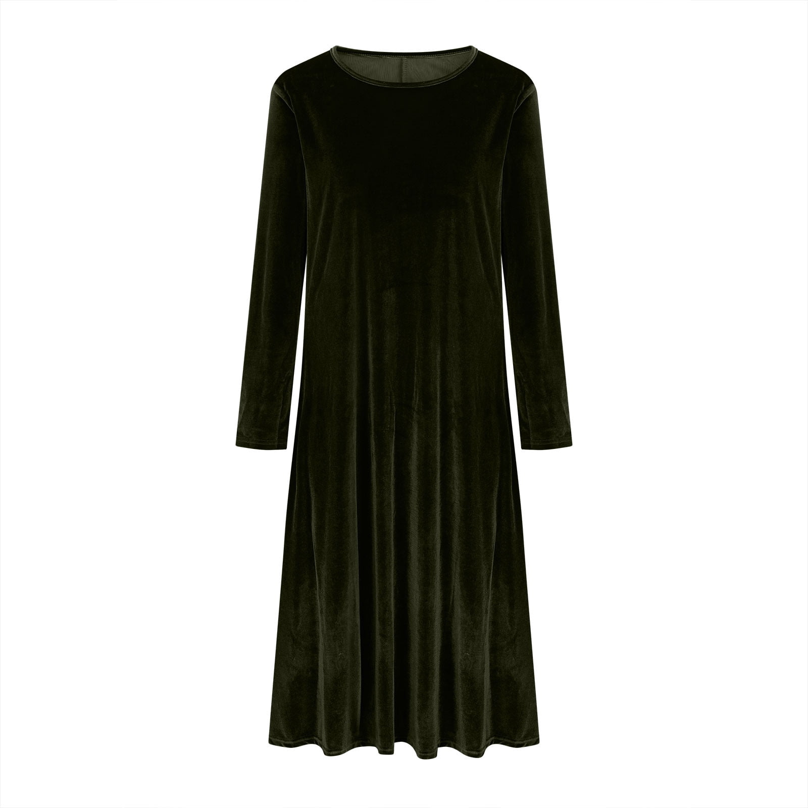 Arnsht Velvet Dress for Women Casual Crewneck Shirt Dresses Elegant Fall and Winter Solid Color Long Sleeve Maxi Dress Green L