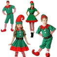 thumbnail image 3 of Disfraz de Papá Noel para hombre, mujer, niña y niño, disfraz de elfo verde, Cosplay familiar, fiesta de Navidad, vestido elegante de Año Nuevo, conjunto de ropa para, 3 of 4
