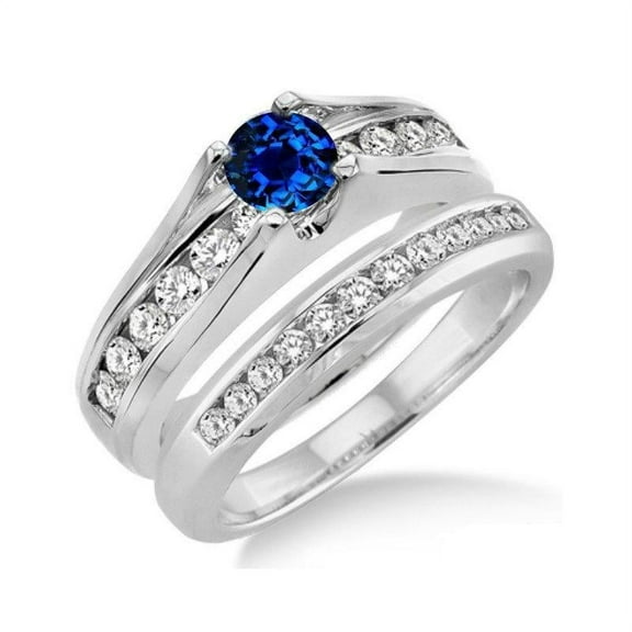 1.25 Carat Sapphire and Diamond Bridal Set in 14k White Gold affordable sapphire & diamond engagement ring