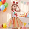 thumbnail image 3 of Little Girls Summer Sleeveless Princess Tutu Dress, Bright Striped Tulle Skirt with Front Flower Print, Kids Casual Holiday Birthday Party Play Outfit, 3 of 6
