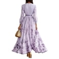 thumbnail image 4 of HBYJLZYG Women's Floral Maxi Dress, V-Neck Pleated Waist Long Sleeve with Tie Belt, Elegant Flowy A-Line Formal Party Vacation Wear for Women, 4 of 5