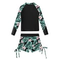 thumbnail image 4 of YiZYiF Girls Printed Long Sleeve Rash Guard & Drawstring Shorts Swimsuit Set, Black, Sizes 6-16, 4 of 7