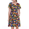thumbnail image 1 of Easygdp Bowling Colorful para Vestido Transpirable de Mujer, Vestido Suelto de Manga Corta con Pliegues y Bolsillos para el Verano, 1 of 6