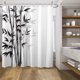 thumbnail image 1 of Cortina de ducha de bambú negro para baño, diseño minimalista moderno blanco, con 12 ganchos, 183 x 183 cm, tela impermeable., 1 of 6