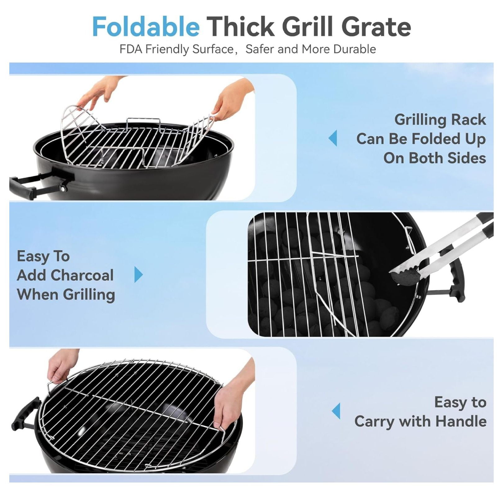18 inch Kettle Charcoal BBQ Grill with Wheels, Portable Charcoal Grill with Porcelain-Enameled Lid & Catcher for Outdoor Cooking Barbecue Camping Picnics Tailgating