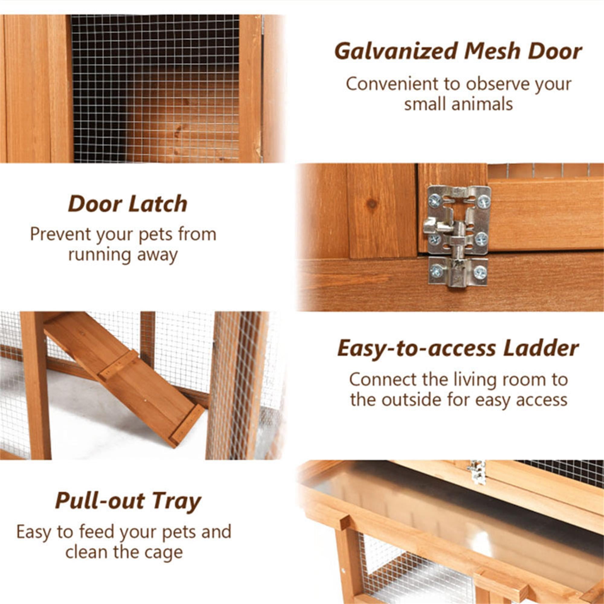 Kadyn 58" Wood Bunny Cage, 2 Layers Outdoor Rabbit Hutch, Pet Cage Chicken Coops with Run, Orange