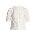 thumbnail image 2 of Time and Tru Women's and Women's Plus Cotton Lace Inset Blouse with Elbow Length Sleeves, Sizes XS-4X, 2 of 6