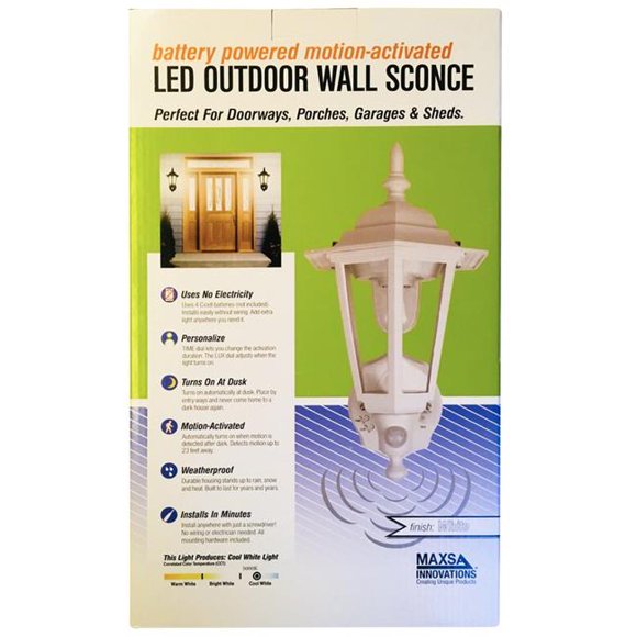 Maxsa Innovations 3931169 Motion-Sensing LED White Outdoor Light Fixture, Battery Powered