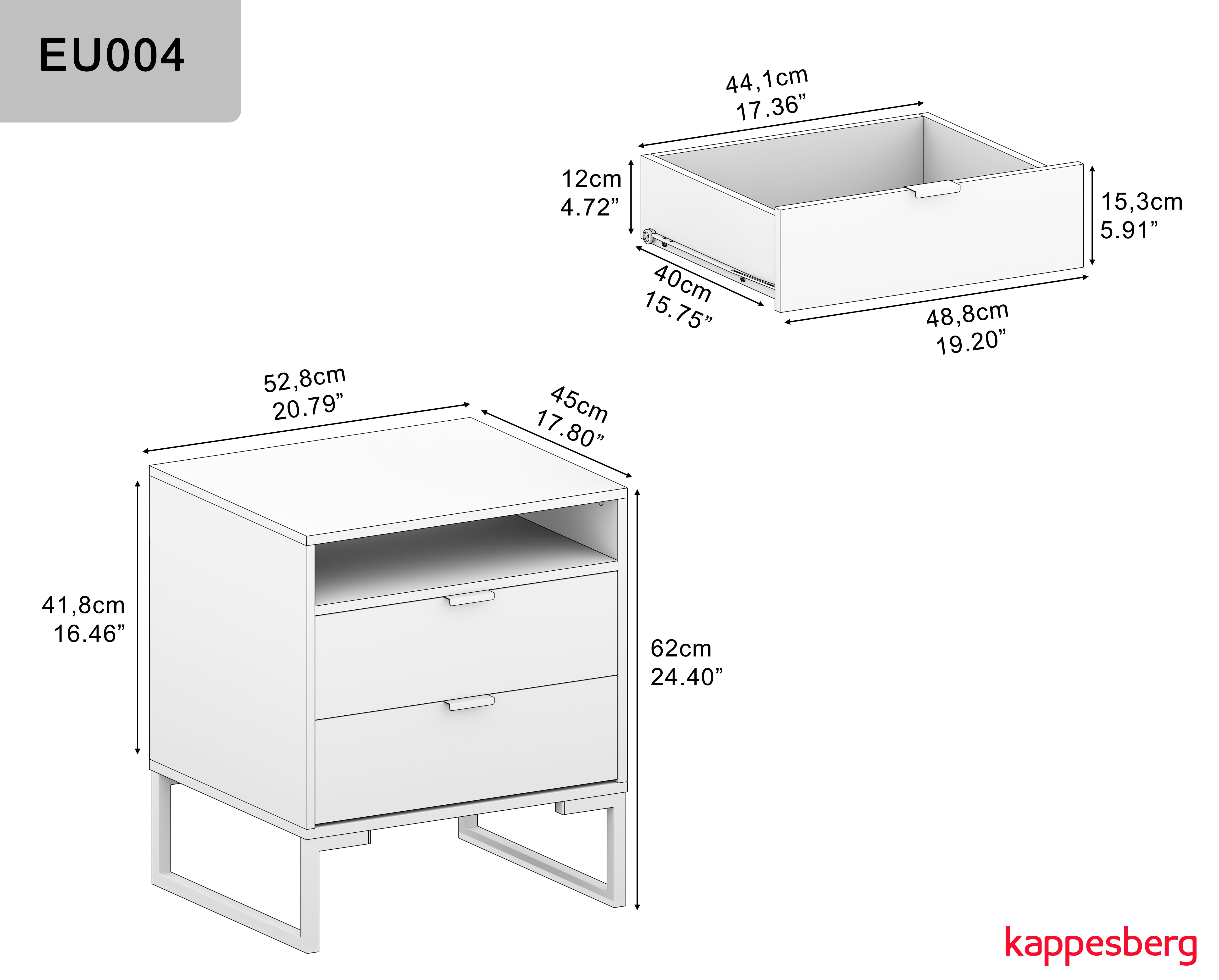 Kappesberg Collins Set of 2 Nightstands - Light Brown/Cream – 21.25"W, 2-Drawer - for Adults and Teens