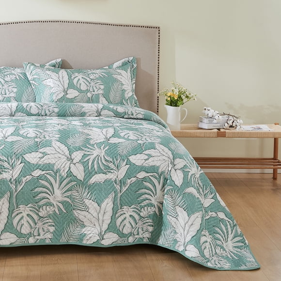 Kingrest Juego de Edredón de Algodón 100% Orgánico con Estampado Floral de Lujo Tamaño King, Juego de Cama Acolchado con Colcha, con 2 Fundas de Almohada a Juego, para Todas las Estaciones