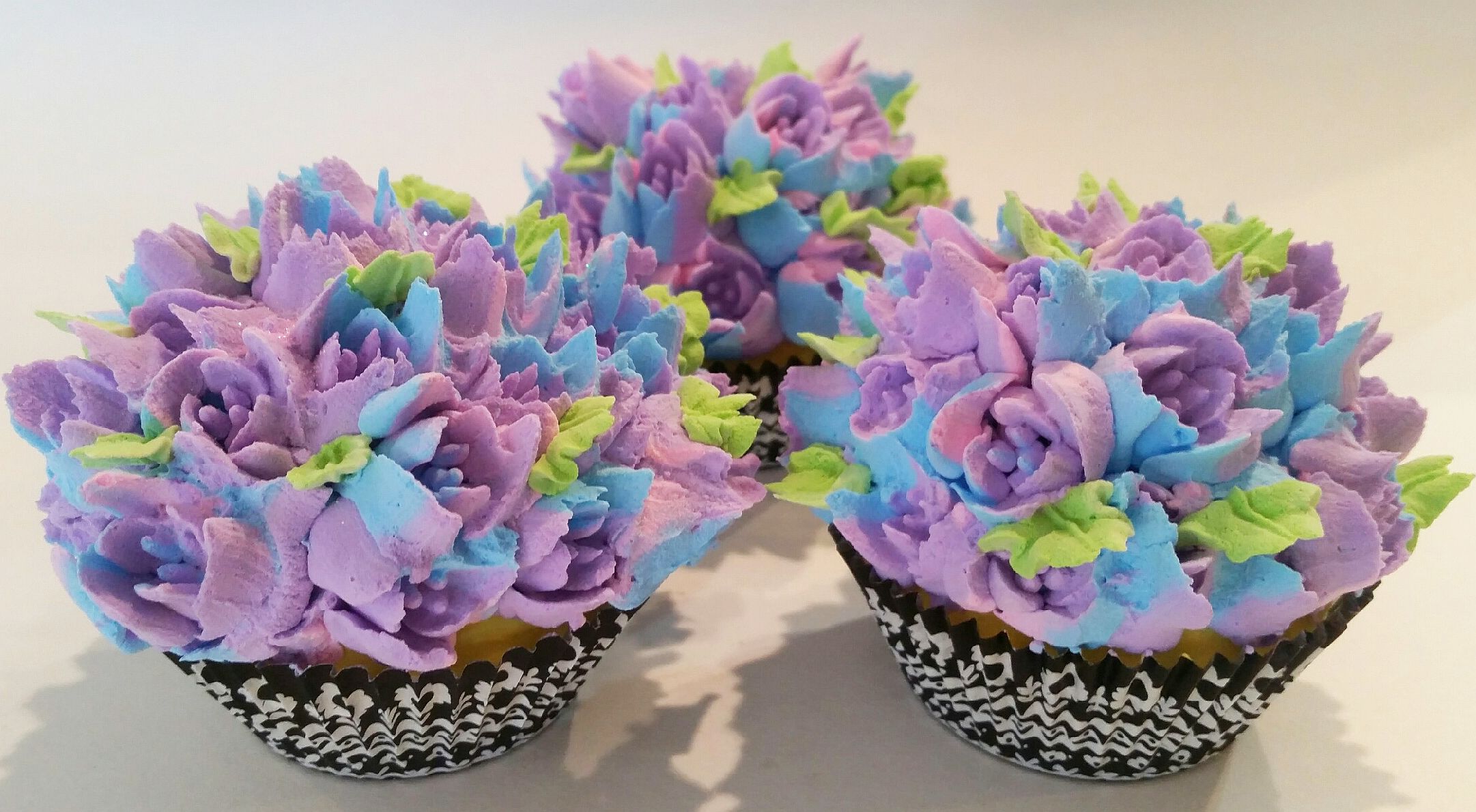 DeziCakes Fake Cupcakes Pink, Lavender &amp; Blue Flowers Faux