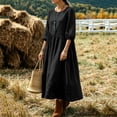 thumbnail image 6 of HCBY Women's 3/4 Sleeve Midi Dress Round Neck A-Line Pleated Loose Fit Casual Flowy Tunic Dress with Pockets for Fall Winter, 6 of 7