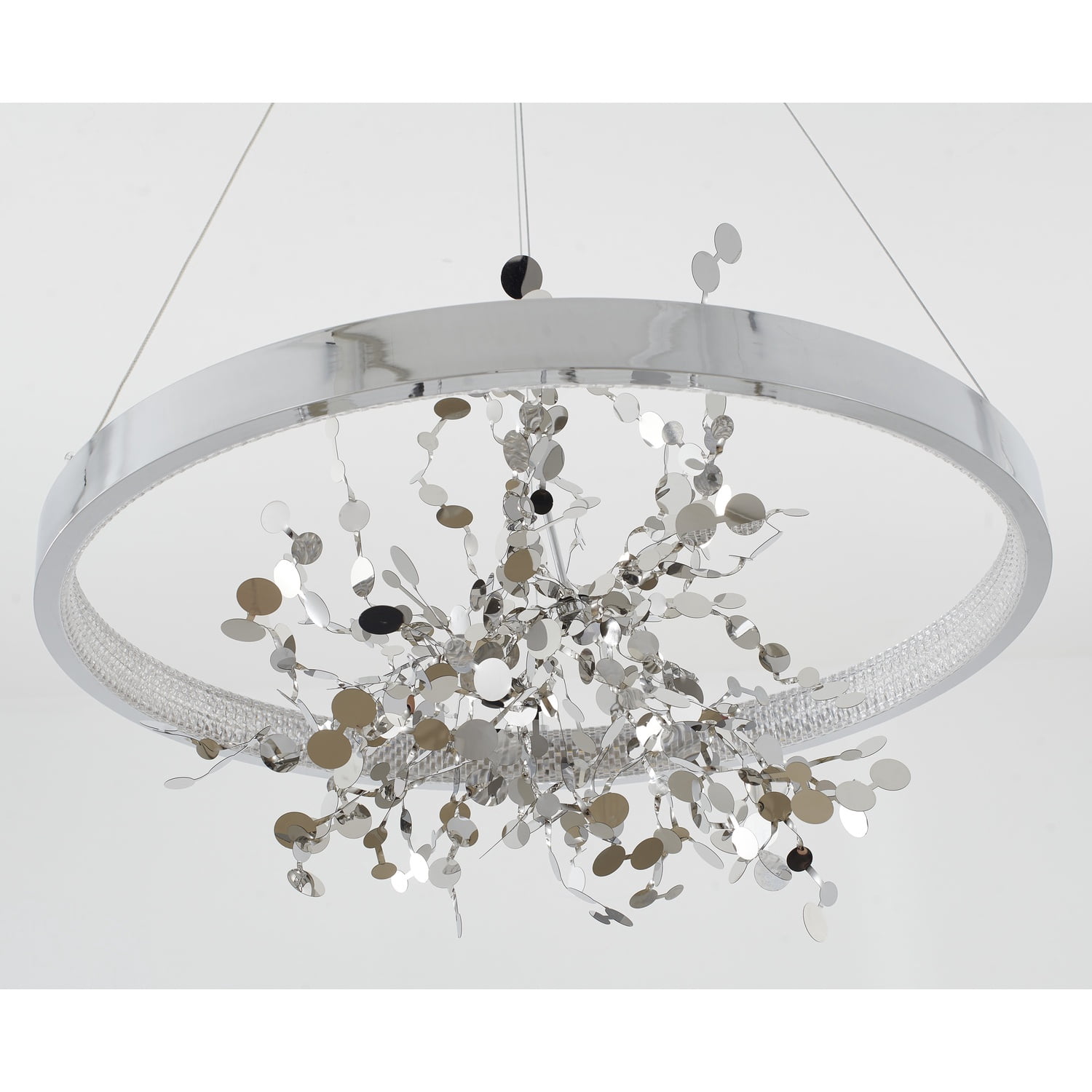 Design Living 1-Light D24" Chrome Frame Chandelier with a Gold Stainless Steel Confetti Interior and Transparent Diffuser