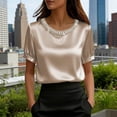 thumbnail image 2 of Jsaierl Short Sleeve Satin Tops for Women Casual Vacation Shirts Crewneck Classic Ladies Blouses Boho Solid Tshirts Top S-2XL, 2 of 6