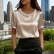 thumbnail image 1 of TaTaai Women's Office Casual Top Short Sleeve Round Neck Pearl Accent Solid Color Summer Blouse Professional Loose Fit Shirt Gift, 1 of 5