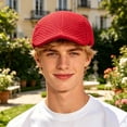 thumbnail image 2 of Men Women Summer Mesh Newsboy Cap, Hollow Breathable Ivy Flat Cap, Lightweight Sun Visor Hat for Casual Outdoor Streetwear(Red), 2 of 6