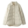 thumbnail image 4 of Chaqueta corta ligera de plumón de pato blanco con cuello de camisa artístico para mujer, de color liso, con cuello cuadrado, combinable con todo, 4 of 6