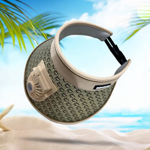 Sun Visor Hat with Fan Beach Hat Cooling Fan Three Speed for Women Fan Visor Hat Khaki
