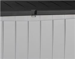 Keter Novel 90 Gallon Durable Weatherproof Resin Deck Box Organization and Storage for Outdoor Patio and Lawn, Black and Gray