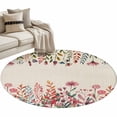thumbnail image 2 of Round Area Rug 3ft, Abstract Colorful Wild Flower Non-Shedding Washable Area Rug, Retro Linen Background Non Slip Low-Profile Circle Rugs for Living Room, Bedroom Dining Room, 2 of 9