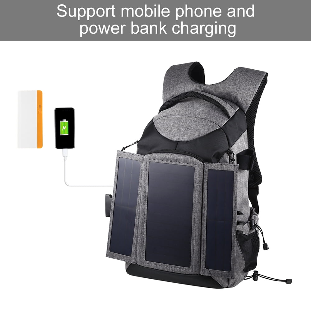 Color : Grey, Size : One Size Grey Durable 3-Fold 14W Solar Power Outdoor Portable Dual Shoulders Backpack Camera Bag with USB Port /& Earphone Hole