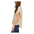 thumbnail image 3 of MICHAEL MICHAEL KORS Womens Beige Ruffled Slit Round Back Hem Paisley Short Sleeve V Neck Top XS, 3 of 4