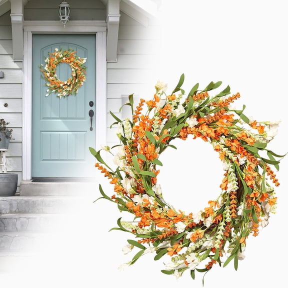 Spring Wreaths for Front Door, Spring Door Wreath, All Season Artificial Flower Wreath for Fall Decor Farmhouse Weatherproof Porch Window Decoration Wreaths for Indoor Outdoor 1Pcs