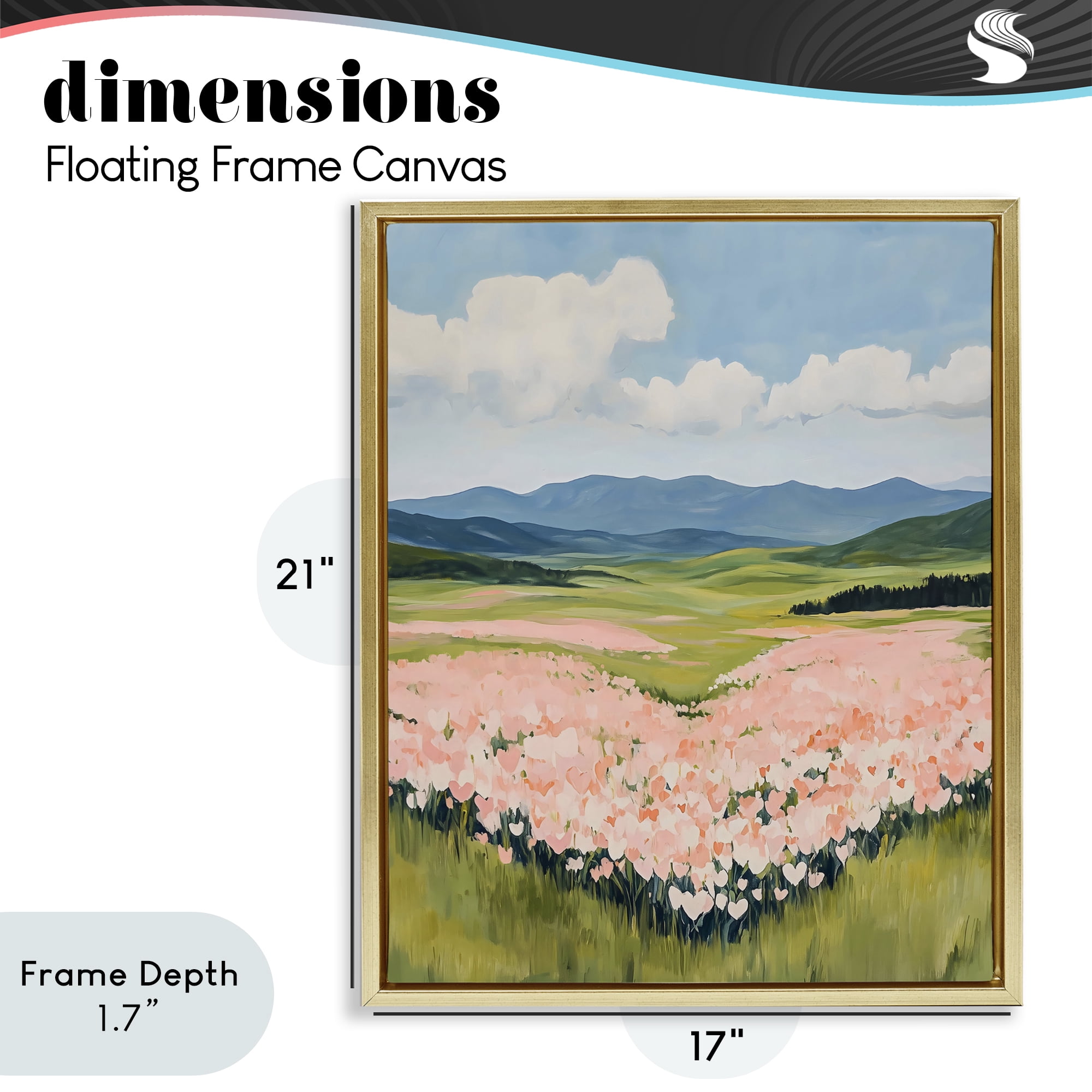 Stupell Industries Heart Shaped Flower Field Gold Framed Floater Canvas Wall Art, design by The Prints Vibe