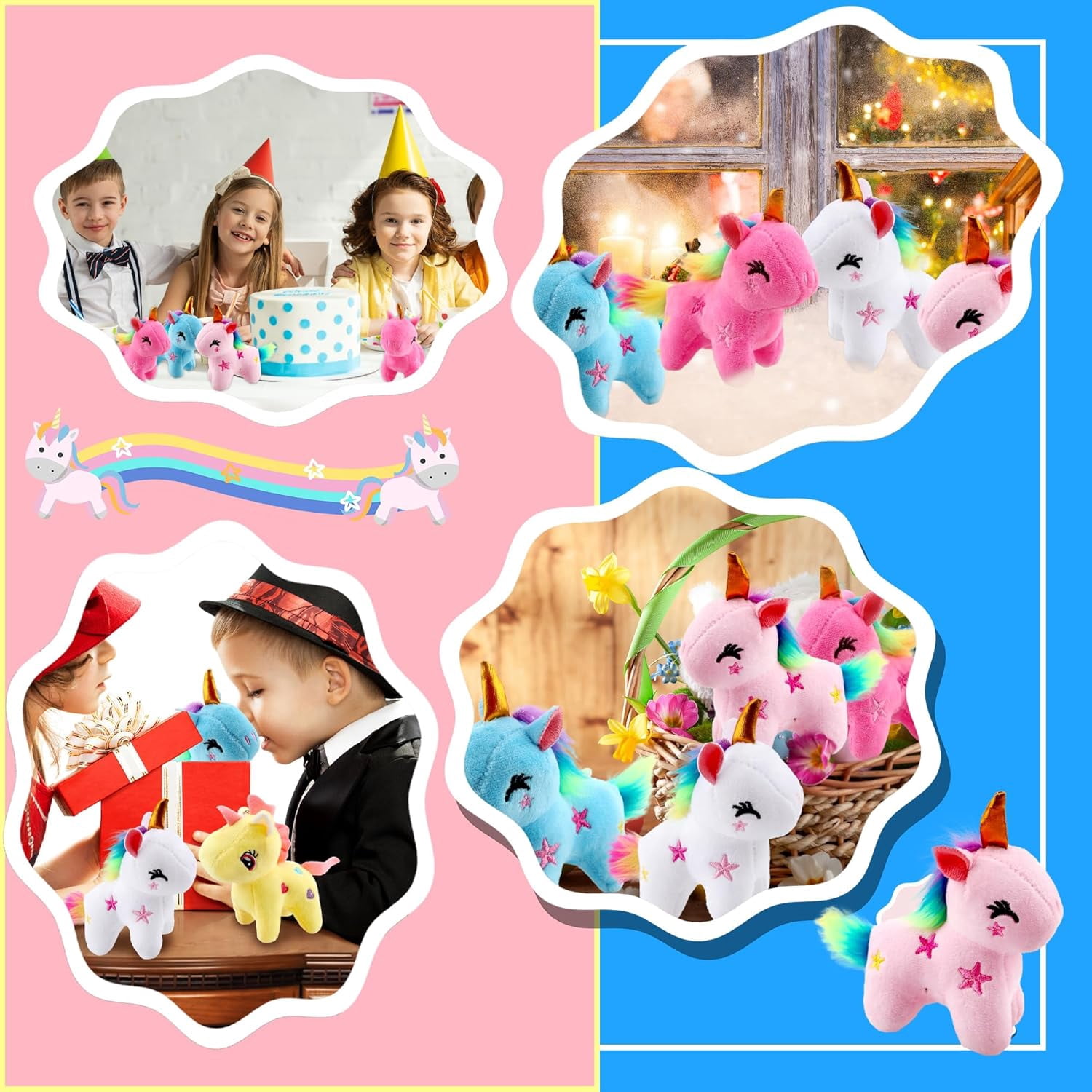 12 Pack 4" Mini Plush Unicorn Toys Small Stuffed Unicorn Cute Plush Keychain Stuffed Animal Toys Bulk for Christmas Birthday Wedding Party Favors, 4 Colors