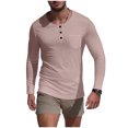 thumbnail image 2 of pstuiky manga larga de hombre, Camisa de capa base de ejercicio de manga larga para hombre, informal, con cuello redondo, bolsillos y botones, de colores sólidos Tops de talla grande para hombre xxxl, 2 of 9